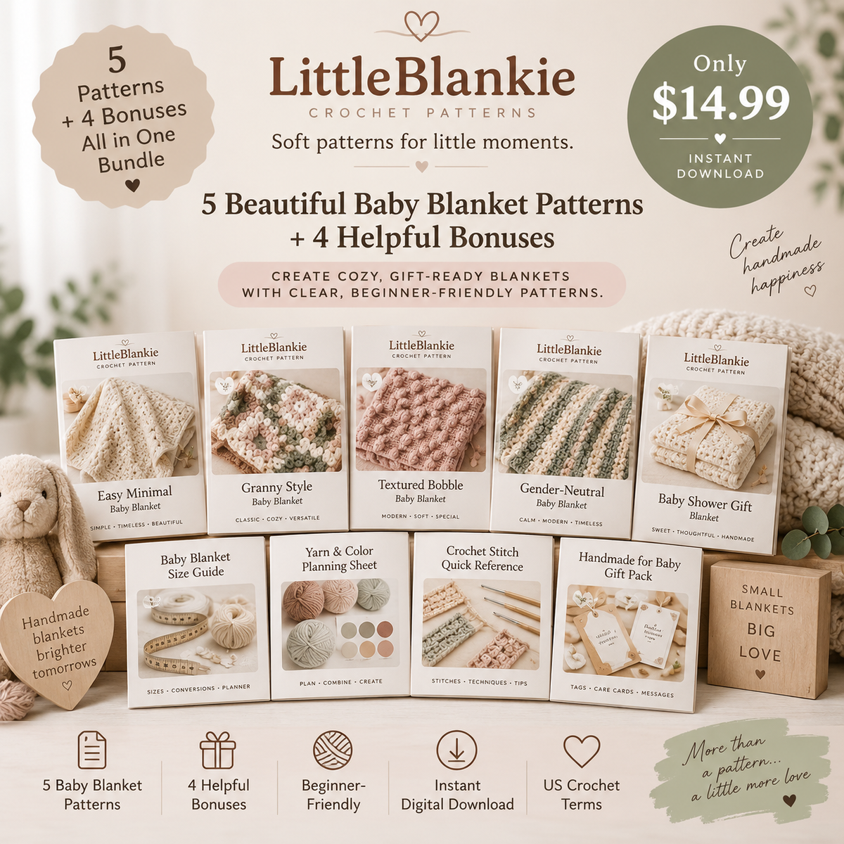 5 in 1 Baby Blanket Crochet Pattern Bundle